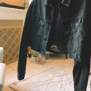 Distressed cropped jean jacket